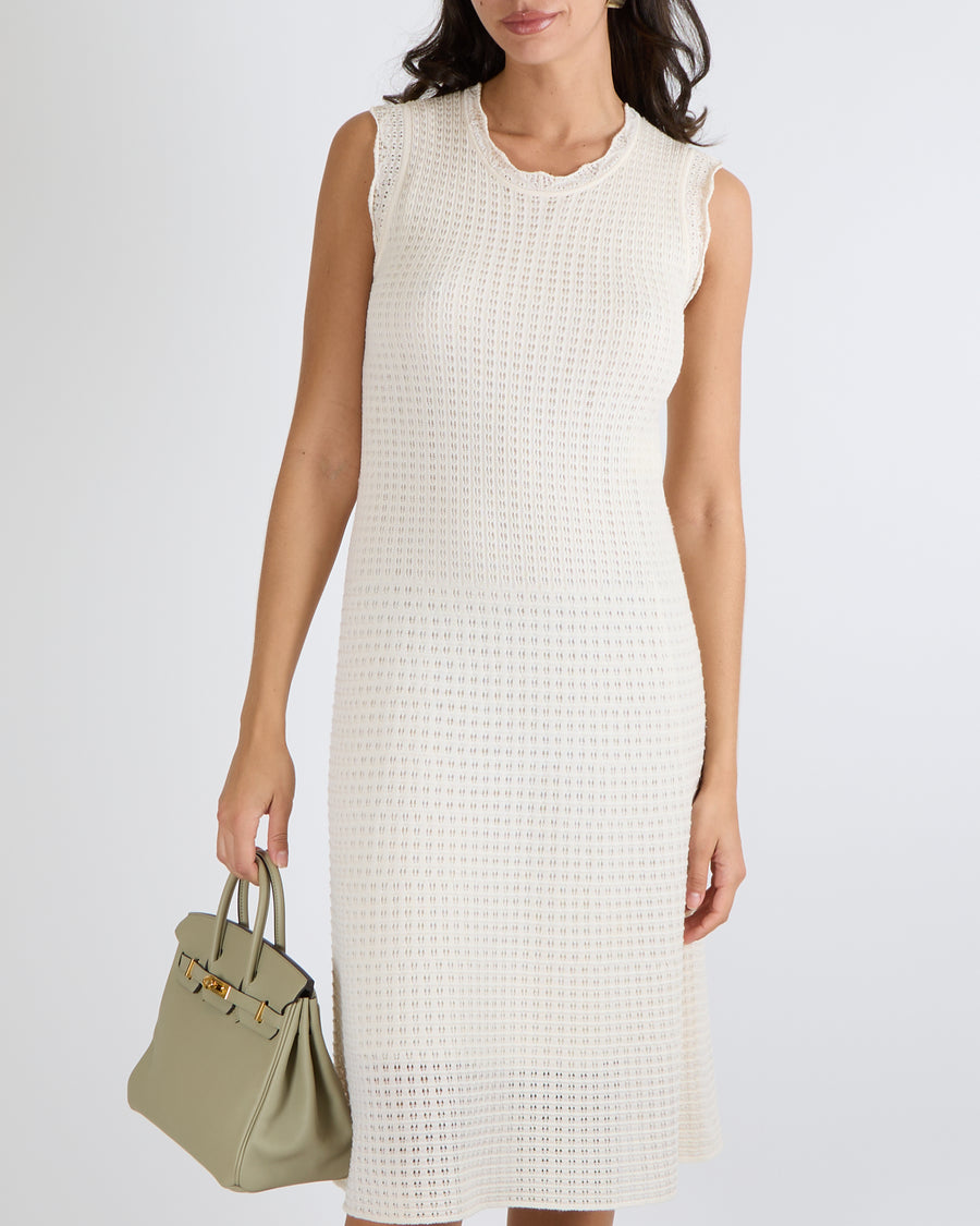 Louis Vuitton Cream Wool Perforated Sleeveless Midi Dress Size M (UK 10)