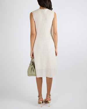 Louis Vuitton Cream Wool Perforated Sleeveless Midi Dress Size M (UK 10)