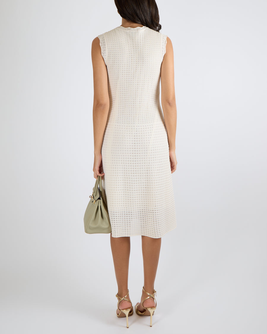 Louis Vuitton Cream Wool Perforated Sleeveless Midi Dress Size M (UK 10)