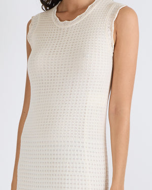 Louis Vuitton Cream Wool Perforated Sleeveless Midi Dress Size M (UK 10)