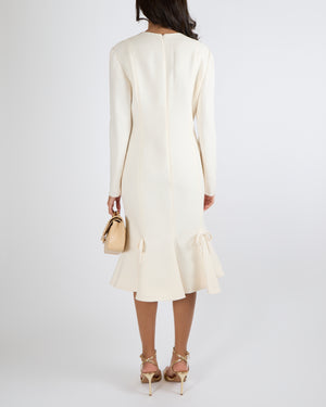 Valentino Cream Midi Long-Sleeve Dress with Bow Details Size IT 44 (UK 12)