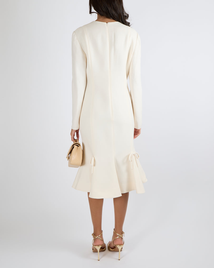Valentino Cream Midi Long-Sleeve Dress with Bow Details Size IT 44 (UK –  Sellier