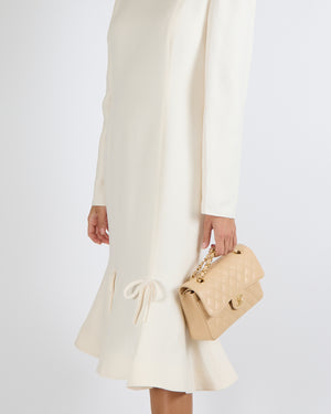 Valentino Cream Midi Long-Sleeve Dress with Bow Details Size IT 44 (UK 12)