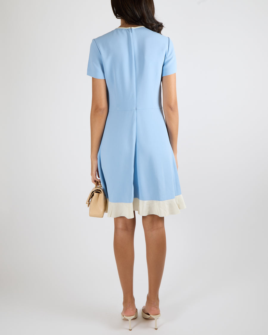 Red Valentino Sky Blue Short-Sleeved Mini Dress with Cream Trims and B –  Sellier