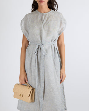 Christian Dior Grey Linen Blend Sleeveless Belted Kaftan Dress Size FR 36 (UK 8)