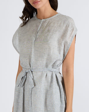 Christian Dior Grey Linen Blend Sleeveless Belted Kaftan Dress Size FR 36 (UK 8)