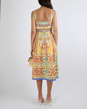 Etro White and Multi-Colour Printed Sleeveless Midi Dress with Pleated Skirt Detail Size IT 46 (UK 14) RRP £1,125