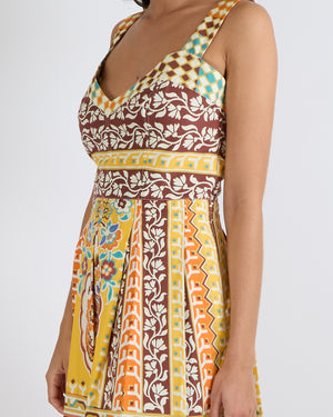 Etro White and Multi-Colour Printed Sleeveless Midi Dress with Pleated Skirt Detail Size IT 46 (UK 14) RRP £1,125