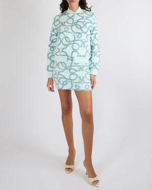 Hermès Vert Embrun Palefroi Printed Jacket and Skirt Set with Logo Buttons Size FR 38 (UK 10) RRP £3,400