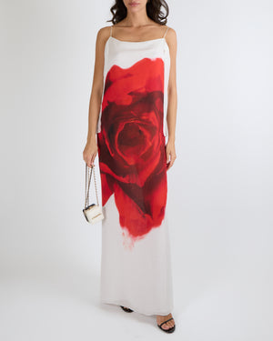 Alexander Mcqueen Spring 2024 White and Red Rose Printed Silk Chiffon   Sellier