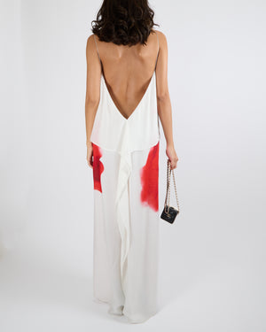 Alexander Mcqueen Spring 2024 White and Red Rose Printed Silk Chiffon Dress Size IT 44 (UK 12) RRP £2,500