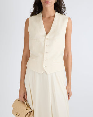 Ralph Lauren Purple Label Cream Linen Jaiden Waistcoat Vest Top with Back Silk Detail Size US 10 (UK 14) RRP £900