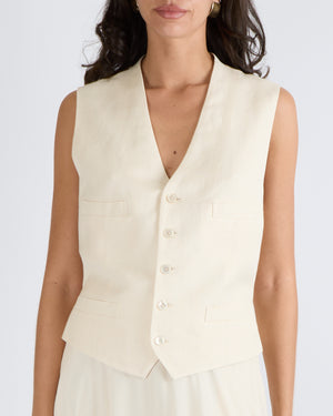 Ralph Lauren Purple Label Cream Linen Jaiden Waistcoat Vest Top with Back Silk Detail Size US 10 (UK 14) RRP £900
