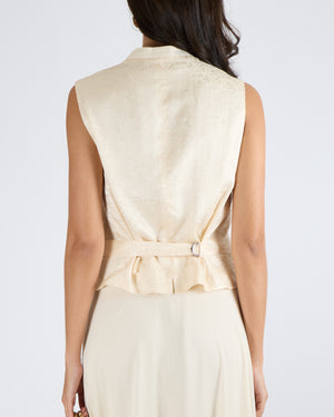 Ralph Lauren Purple Label Cream Linen Jaiden Waistcoat Vest Top with Back Silk Detail Size US 10 (UK 14) RRP £900