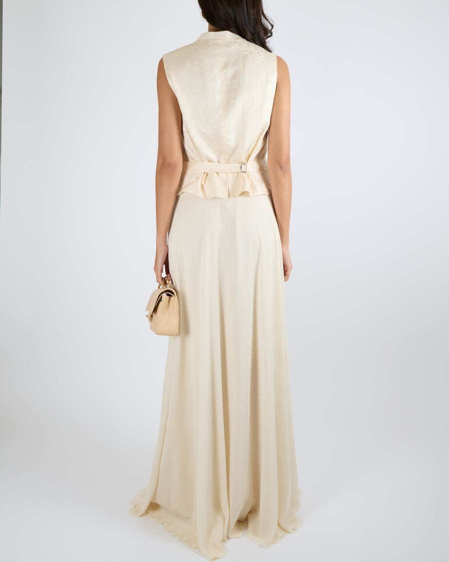 Ralph Lauren Purple Label Pre-Spring 2024 Cream Layered Silk Maxi Skirt Size US 6 (UK 10) RRP £2,500