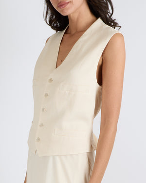 Ralph Lauren Purple Label Cream Linen Jaiden Waistcoat Vest Top with Back Silk Detail Size US 10 (UK 14) RRP £900