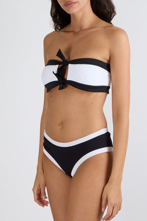 Chanel Black Ribbed Bikini Bottoms with White Trims and Gold Crystal Embellished CC Logo Detail Size FR 36 (UK 8)