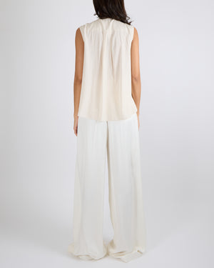 Brunello Cucinelli Cream Silk Sleeveless Top with Sequin Embellished Panel Detail Size M (UK 10)