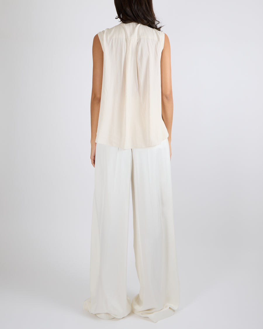 Brunello Cucinelli Cream Silk Sleeveless Top with Sequin Embellished Panel Detail Size M (UK 10)
