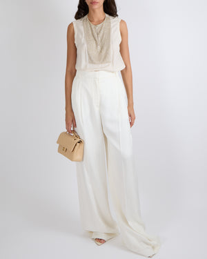 Alexander Mcqueen Ivory Silk Wide-Leg Palazzo Trousers Size IT 44 (UK 12)