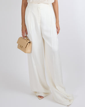 Alexander Mcqueen Ivory Silk Wide-Leg Palazzo Trousers Size IT 44 (UK 12)