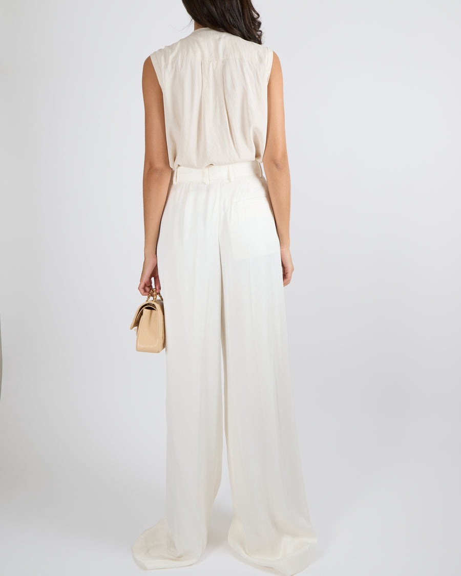 Alexander Mcqueen Ivory Silk Wide-Leg Palazzo Trousers Size IT 44 (UK 12)