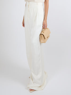 Alexander Mcqueen Ivory Silk Wide-Leg Palazzo Trousers Size IT 44 (UK 12)