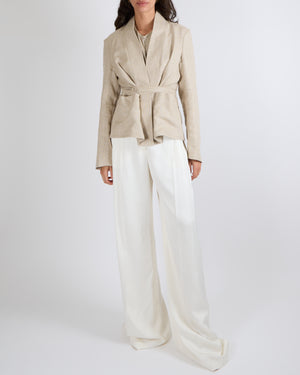 Christian Dior Beige Linen Blazer Jacket with Belt Detail Size FR 42 (UK 14)