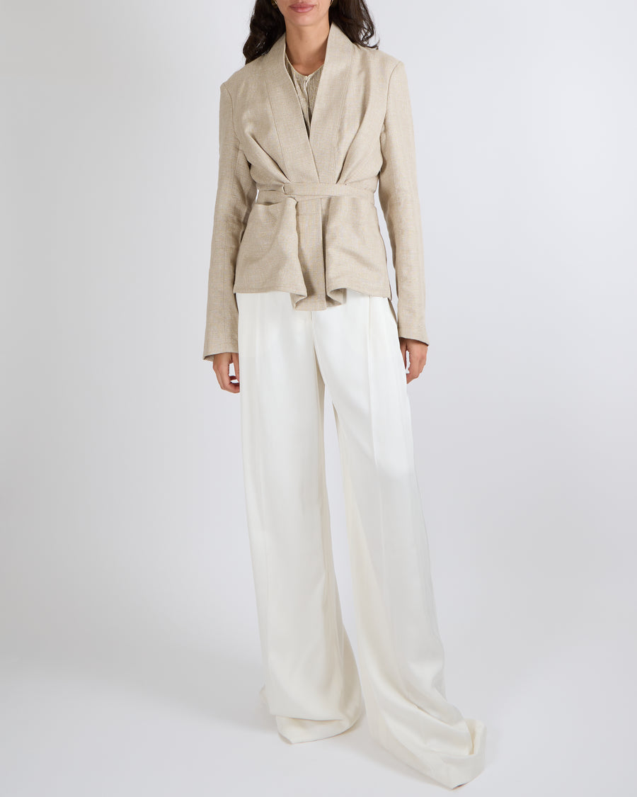 Christian Dior Beige Linen Blazer Jacket with Belt Detail Size FR 42 (UK 14)