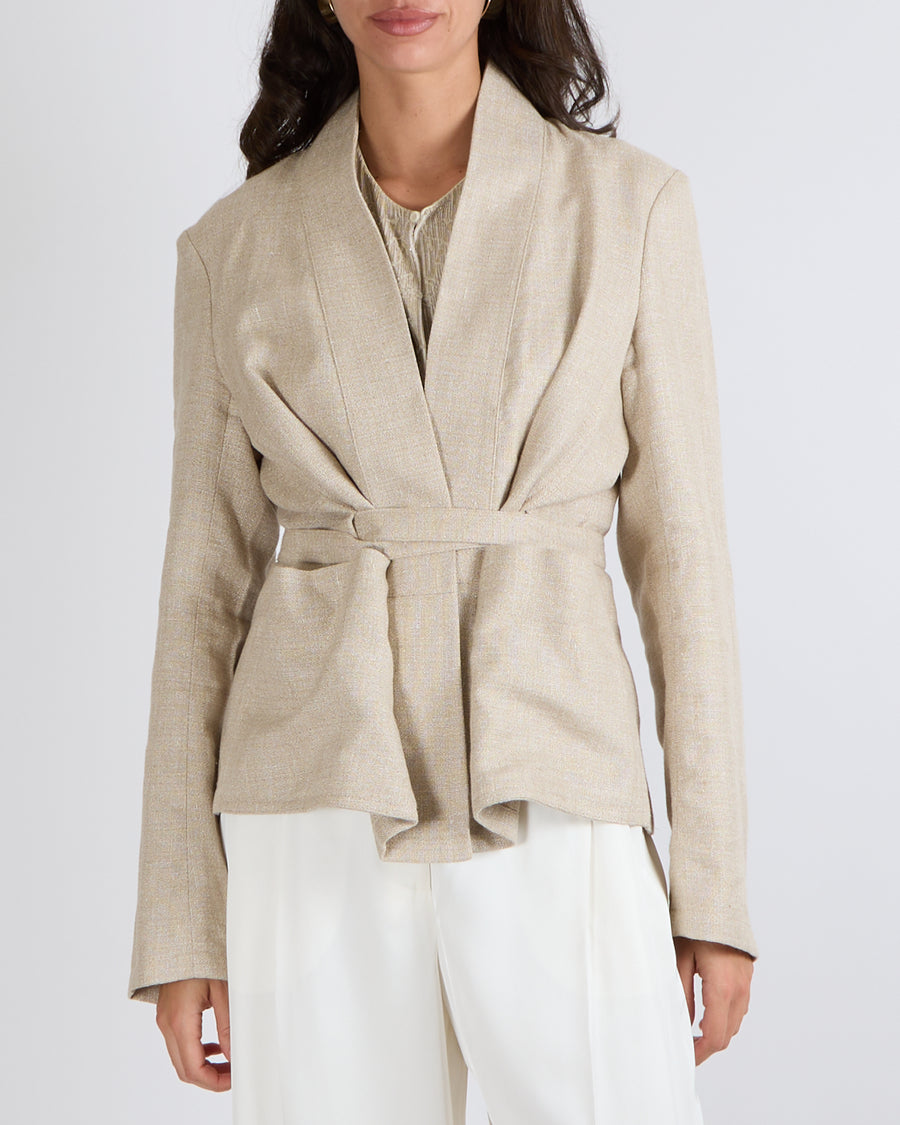 Christian Dior Beige Linen Blazer Jacket with Belt Detail Size FR 42 (UK 14)