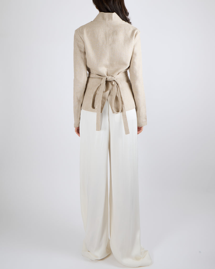 Christian Dior Beige Linen Blazer Jacket with Belt Detail Size FR 42 (UK 14)