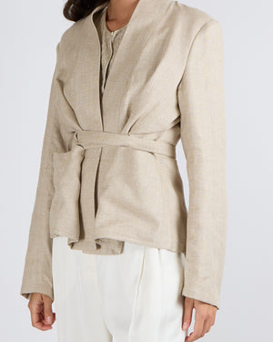 Christian Dior Beige Linen Blazer Jacket with Belt Detail Size FR 42 (UK 14)