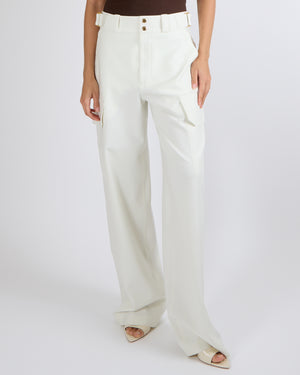 Louis Vuitton Ivory White Wide Leg Trousers with Pockets and Gold Details Size FR 40 (UK 12)