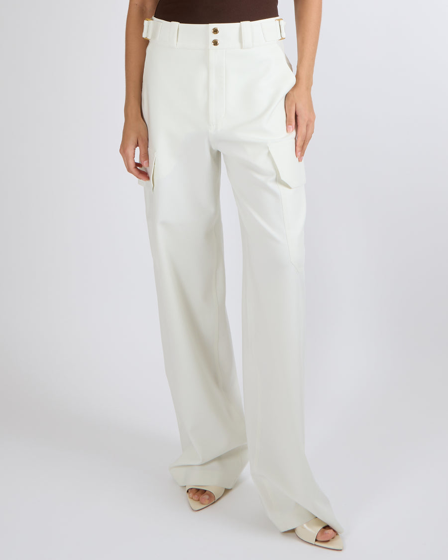 Louis Vuitton Ivory White Wide Leg Trousers with Pockets and Gold Details Size FR 40 (UK 12)