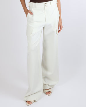 Louis Vuitton Ivory White Wide Leg Trousers with Pockets and Gold Details Size FR 40 (UK 12)