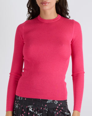 Saint Laurent Pink Ribbed Knit Long-Sleeved Top Size FR 36 (UK 8)