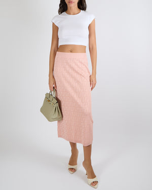 Fendi Pink Knitted FF Logo Midi Skirt Size IT 44 (UK 12)