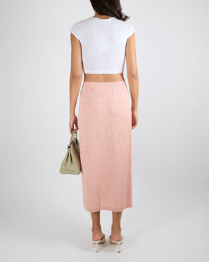 Fendi Pink Knitted FF Logo Midi Skirt Size IT 44 (UK 12)