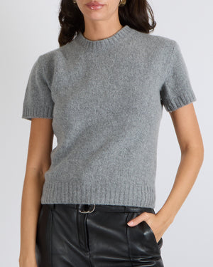 Prada Grey Short-Sleeved Jumper with Ribbed Trims Size IT 40 (UK 8)