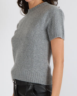 Prada Grey Short-Sleeved Jumper with Ribbed Trims Size IT 40 (UK 8)