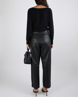 Chanel Black Cashmere Knitted Jumper with Black and Silver Camellia CC Logo Detail Size FR 38 (UK 10)