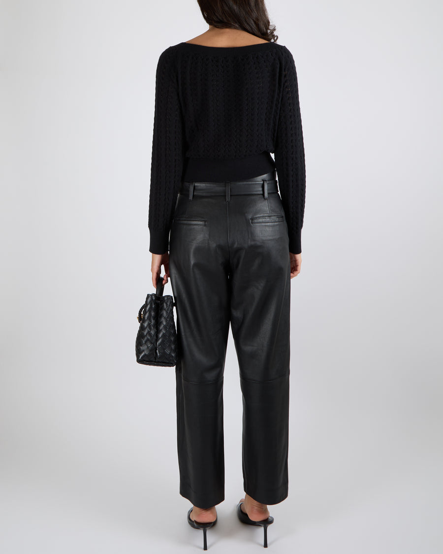Chanel Black Cashmere Knitted Jumper with Black and Silver Camellia CC Logo Detail Size FR 38 (UK 10)