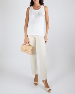 Christian Dior White Tank Top with "Je Vous Adore" Embroideries and Back Logo Print Size S (UK 8)