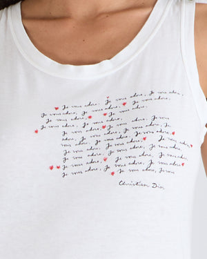 Christian Dior White Tank Top with "Je Vous Adore" Embroideries and Back Logo Print Size S (UK 8)