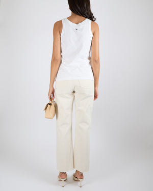 Christian Dior White Tank Top with "Je Vous Adore" Embroideries and Back Logo Print Size S (UK 8)