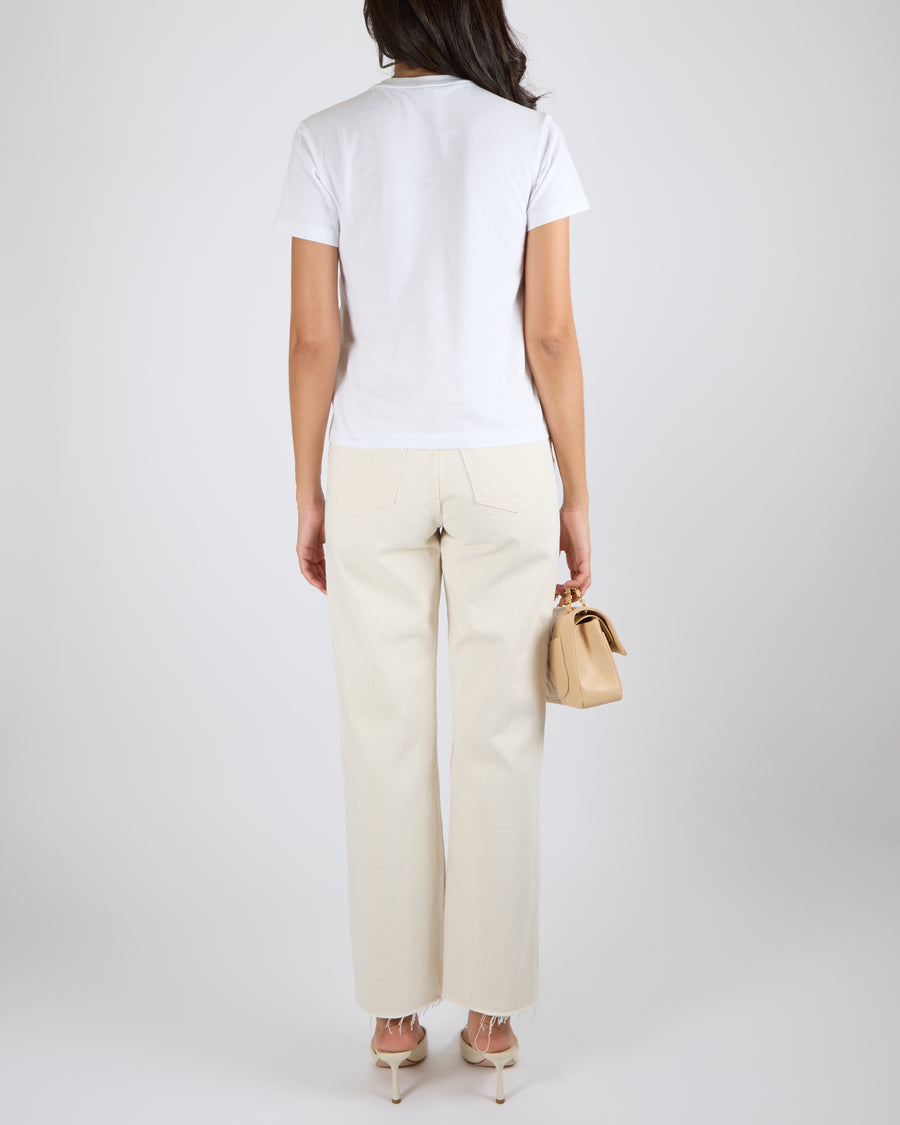 Fendi White Short-Sleeved T-Shirt with White and Beige Embroidered Logo Size XS (UK 6)