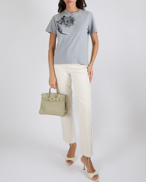 Louis Vuitton Grey Short-Sleeved T-Shirt with Sequin Embellished Flower and Logo Embroidery  Size S (UK 8)