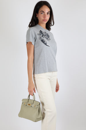 Louis Vuitton Grey Short-Sleeved T-Shirt with Sequin Embellished Flower and Logo Embroidery  Size S (UK 8)