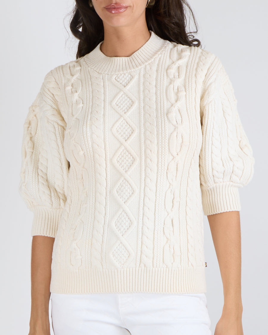 Louis Vuitton Cream 3/4 Sleeve Cable Knit Jumper Size S (UK 8)