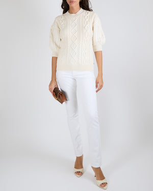 Louis Vuitton Cream 3/4 Sleeve Cable Knit Jumper Size S (UK 8)